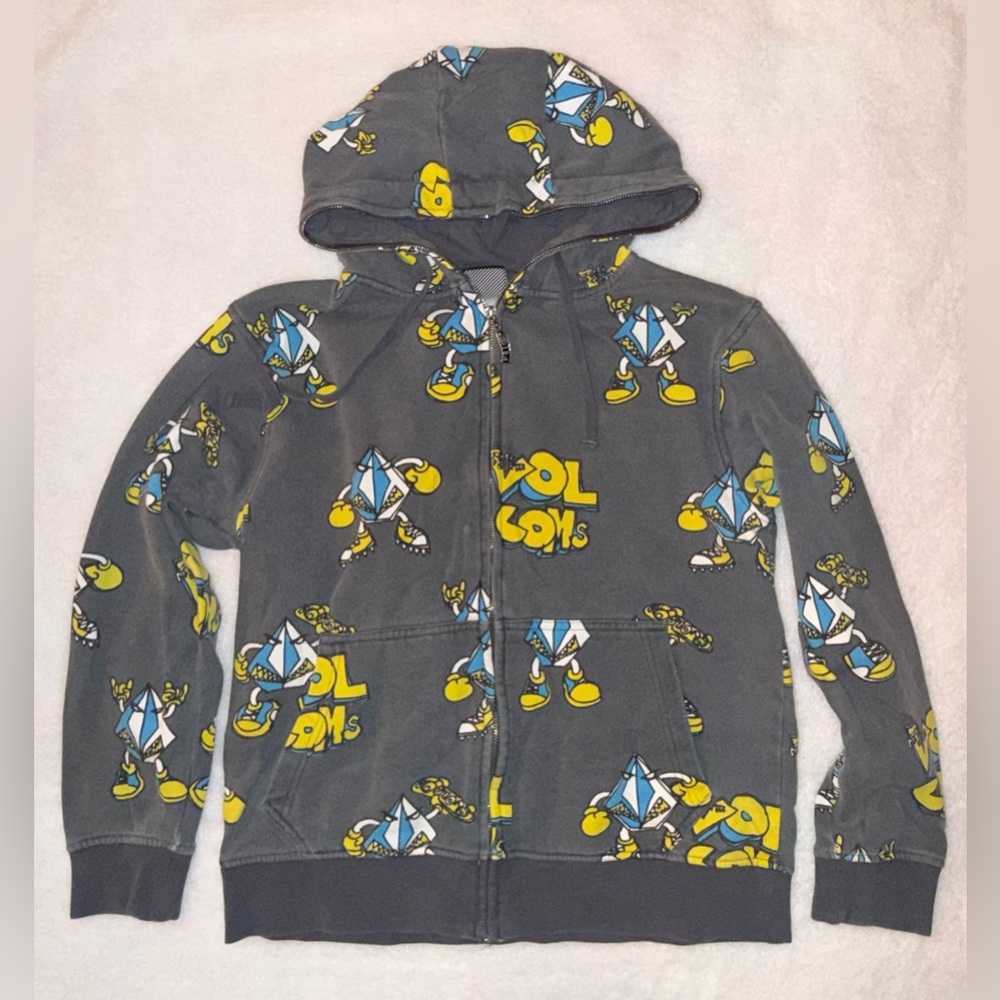 Volcom Men's Hoodie with Graphic Print - Gray and Yellow Size M